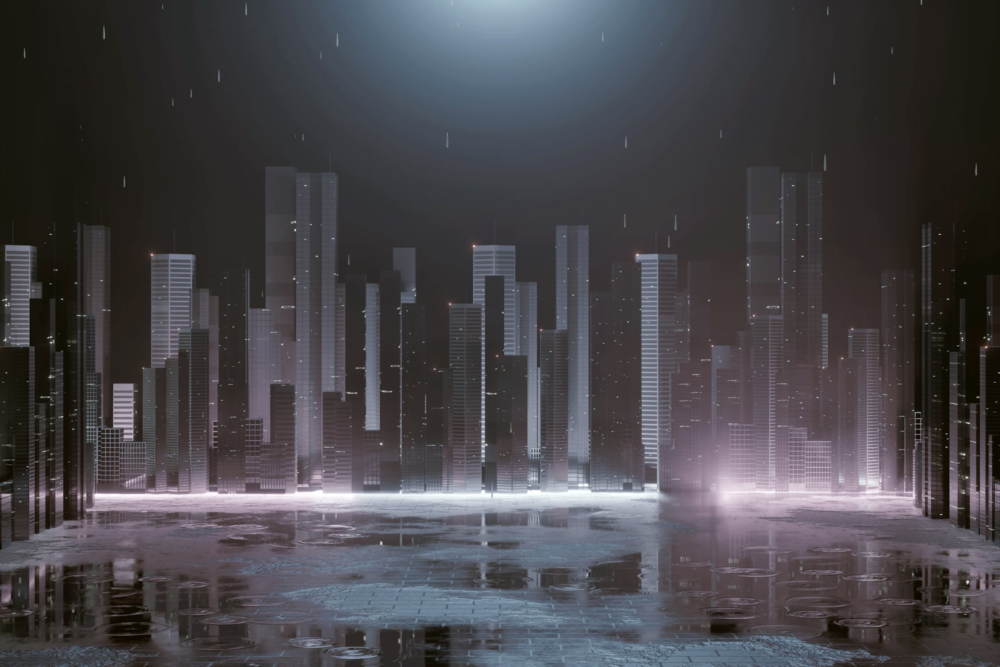 Wet neon street after midnight.